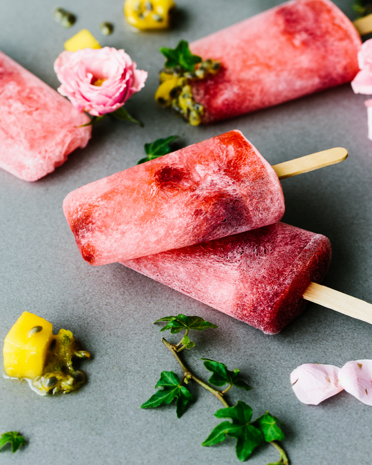 Raspberry, Passionfruit and Coconut Kefir Ice-Blocks